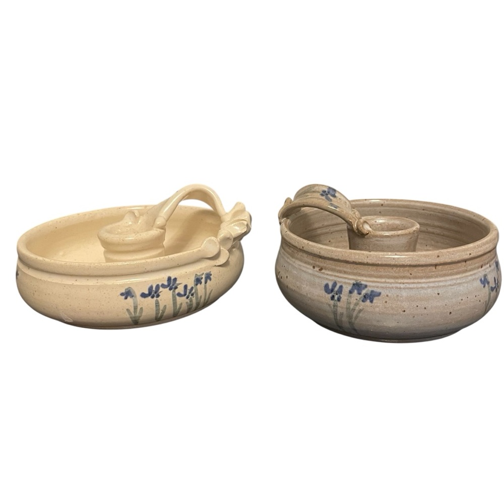 Lynn Gray Art Pottery Blue Iris Taper Candle Holders Set of 2 Cottagecore